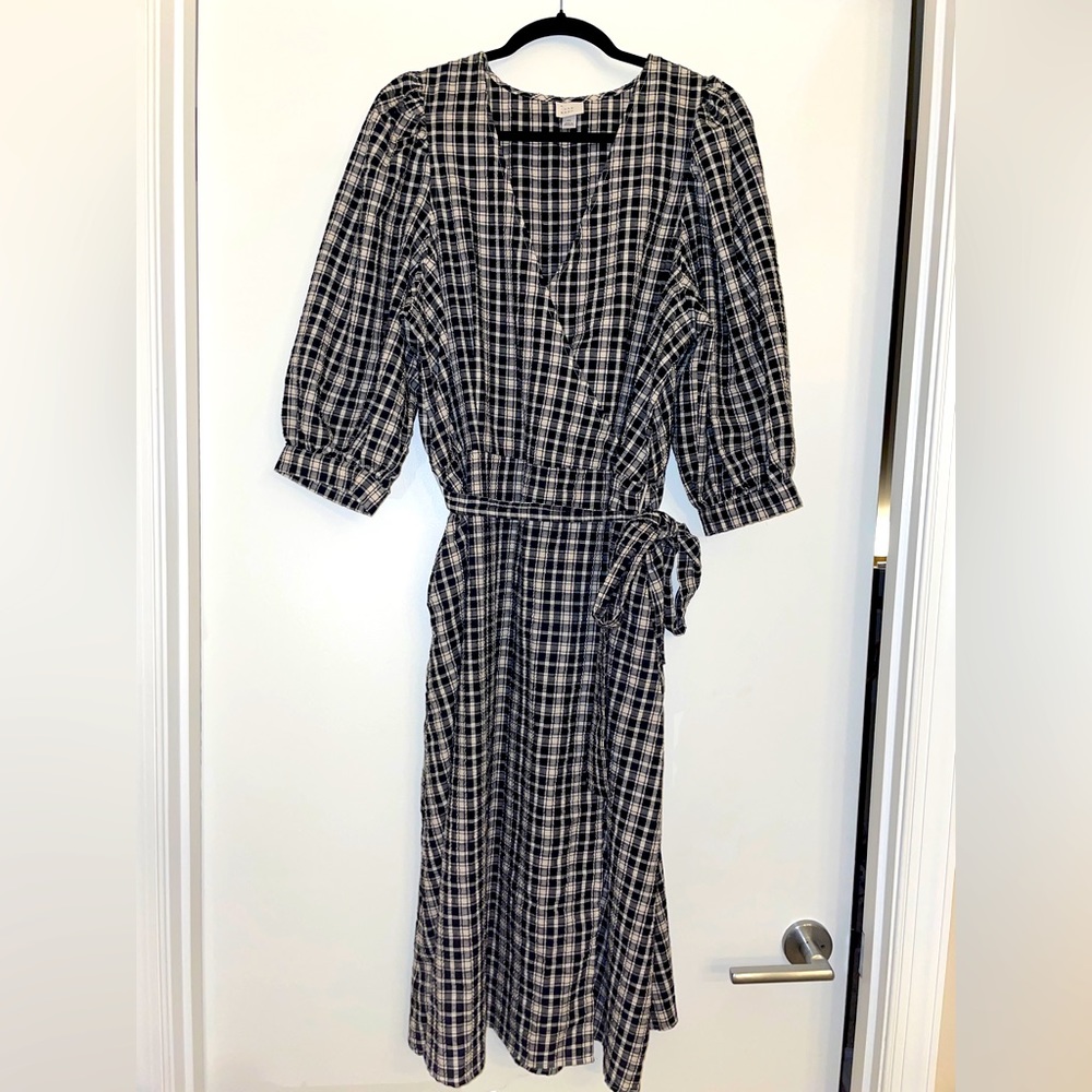 A New Day Long Dress, Black Plaid with Belt